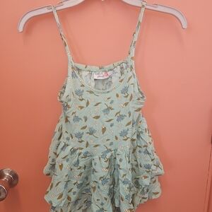 NWOT Girls L(12) Colorful Planet Flowy Tank Top Mint Green Floral Ruffle Layers